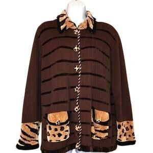 Jack B. Quick vintage animal print sweater cardigan 1X